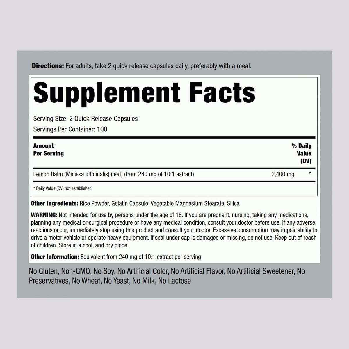 Piping Rock Lemon Balm Capsules | 200 Capsules | Non-GMO & Gluten-Free - görsel 2