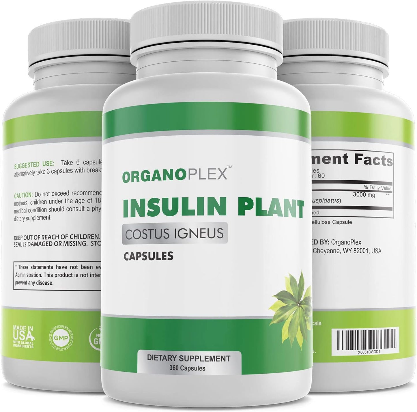 ORGANOPLEX Insulin Plant Capsules (Costus Igneus) – 100% Natural Supplement, 360 Veggie Caps (2 Month Supply) - görsel 1