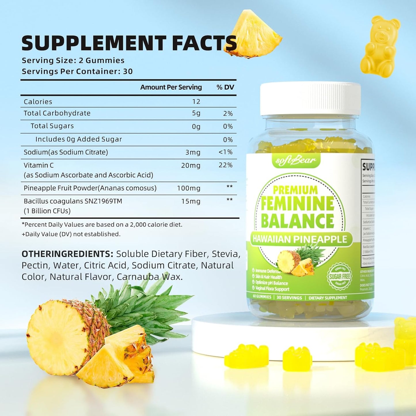 softbear Premium Feminine Balance Gummies – Pineapple Flavour for pH Balance - görsel 2