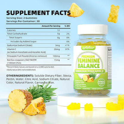 softbear Premium Feminine Balance Gummies – Pineapple Flavour for pH Balance