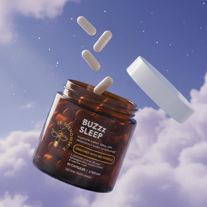 Dr Sosnowski's BUZzz Sleep Aid Supplement with Magnesium, Bee Propolis, Shoden Ashwagandha, Valerian and Chamomile – 60 Capsules
