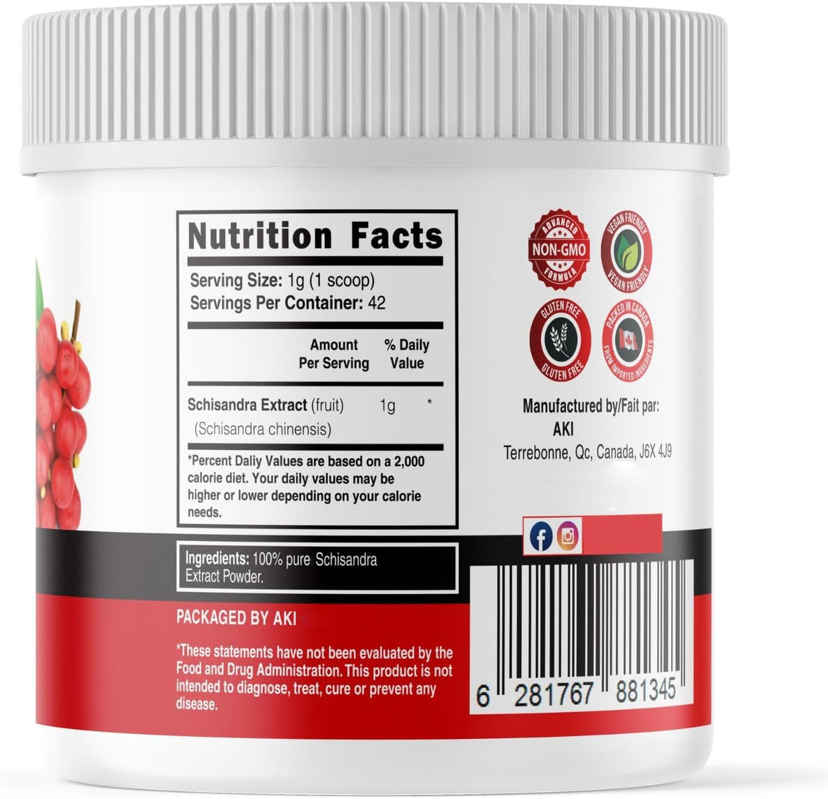 AKI Schisandra Berry Extract Powder - Adaptogenic Superfood, Non-GMO & Vegan Friendly (170g) - görsel 8