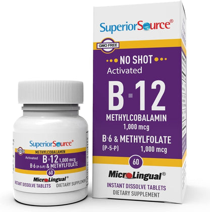 Superior Source Methylcobalamin B12 1000 mcg with B6 and Methylfolate - 60 Sublingual Tablets