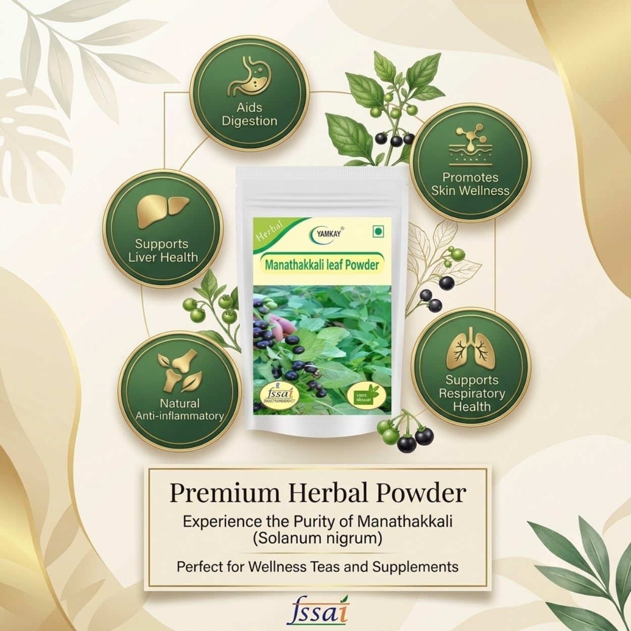 YAMKAY Organic Manathakkali Leaf Powder - Black Nightshade, Solanum Nigrum, 300g - görsel 4