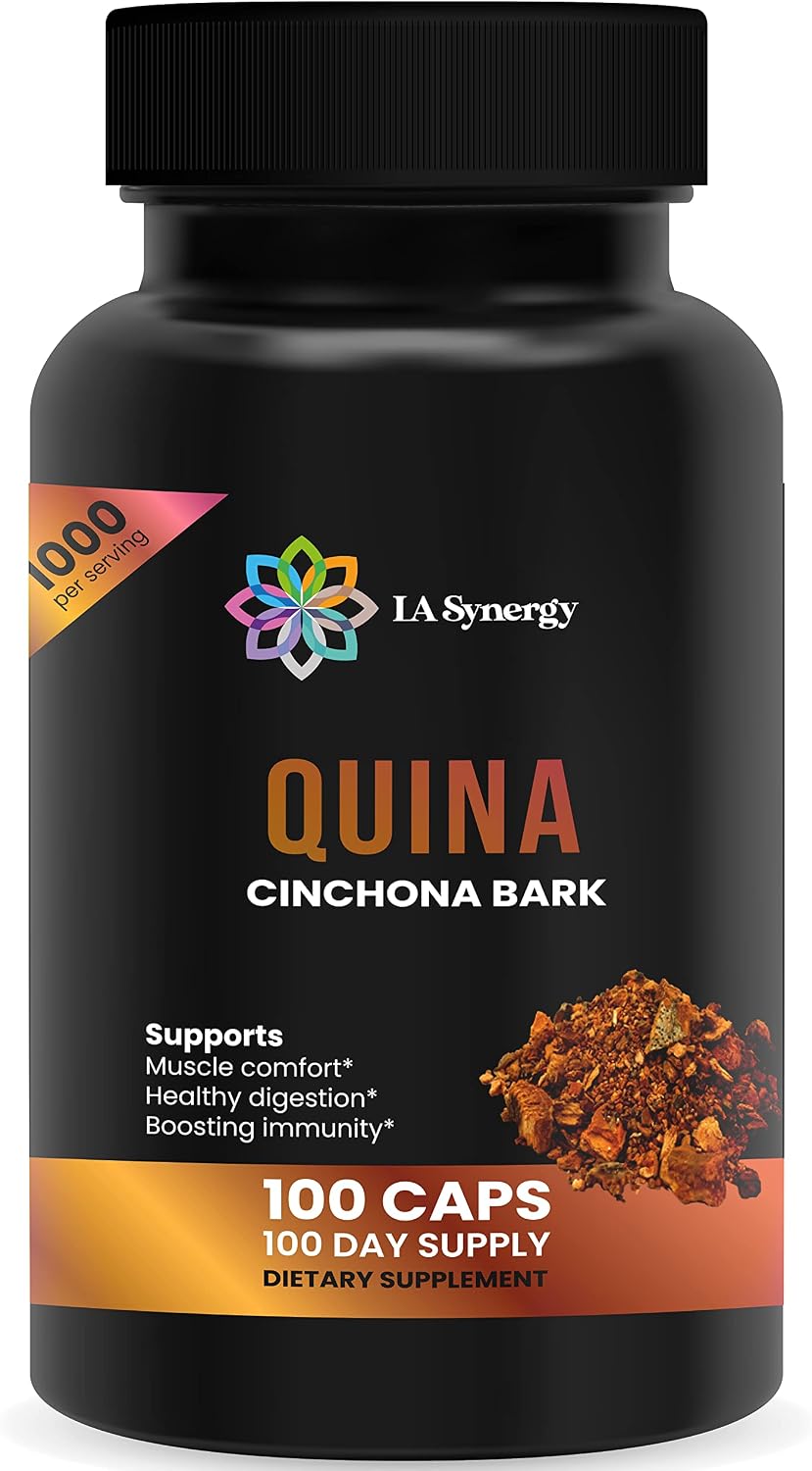LA Synergy Quinine Quina Capsules 500mg – Cinchona Red Bark Herbal Food Supplement, 100 Capsules - görsel 1