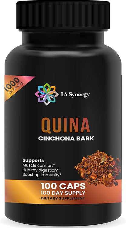 LA Synergy Quinine Quina Capsules 500mg – Cinchona Red Bark Herbal Food Supplement, 100 Capsules
