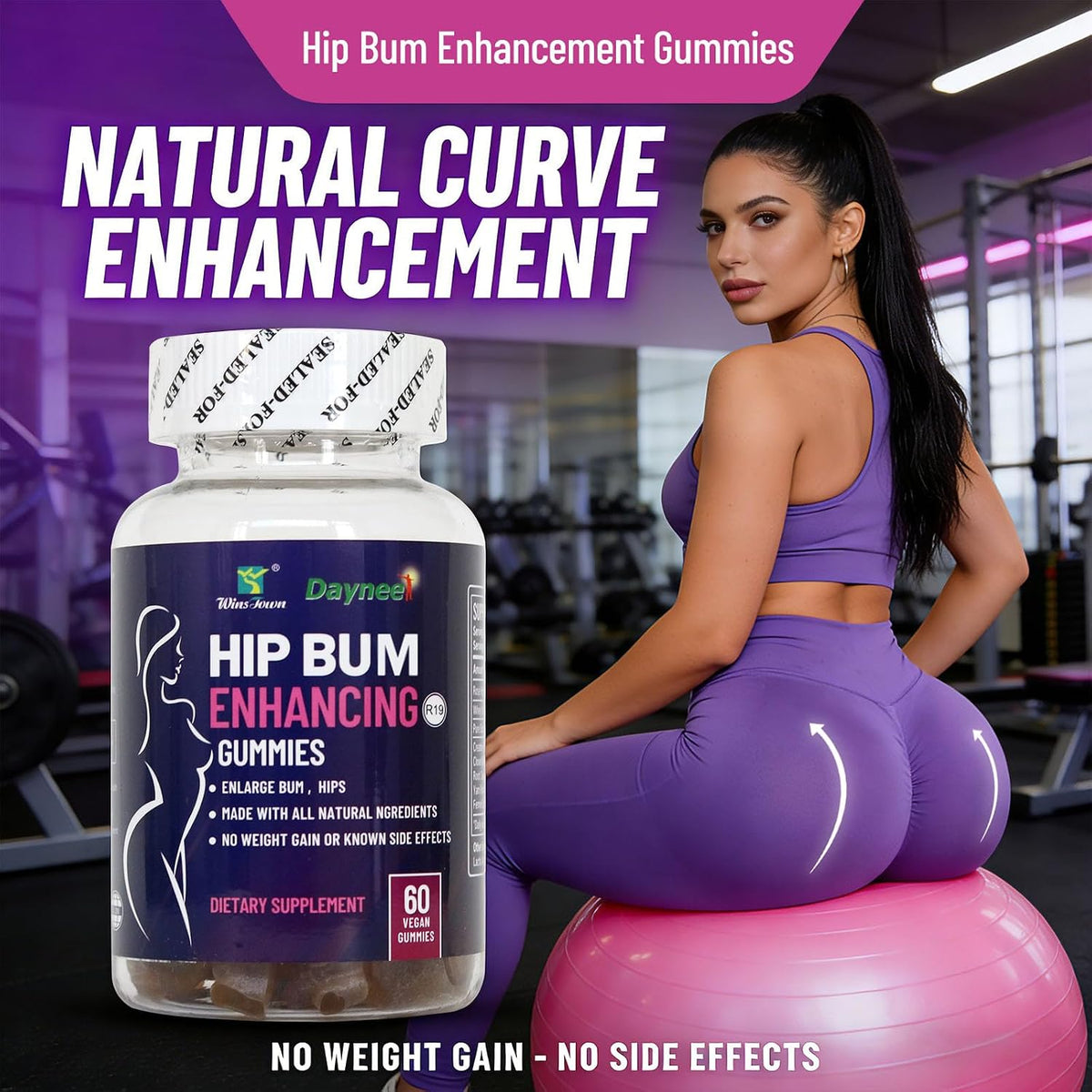 Hips & Butt Enhancement Gummies, Vegan, 60 Ct | Buttocks Multivitamins for Women - görsel 2