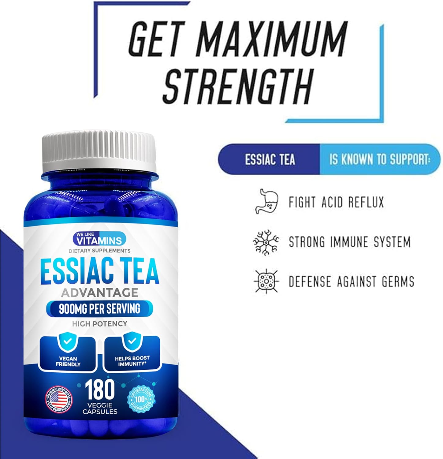 We Like Vitamins Essiac Tea Capsules - 180 Count - 900mg Daily Dose - Herbal Supplement with Burdock, Sheep Sorrel, Slippery Elm & Turkey Rhubarb - görsel 3