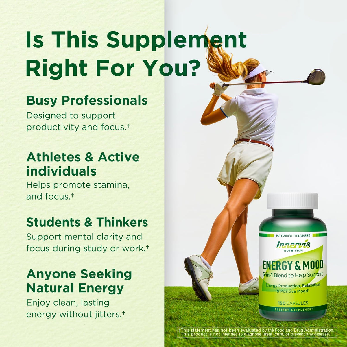 Energy & Mood Supplement – Boost Energy & Reduce Tiredness, Support Relaxation – 150 Capsules – Non-GMO, Third-party Tested – Innervis Nutrition - görsel 5