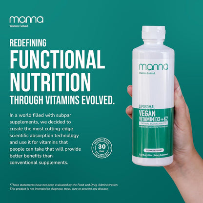 Manna Vitamins Evolved Liposomal Vegan K2 D3 Vitamin Supplement – Immune Support, Heart Health, Bone Strength