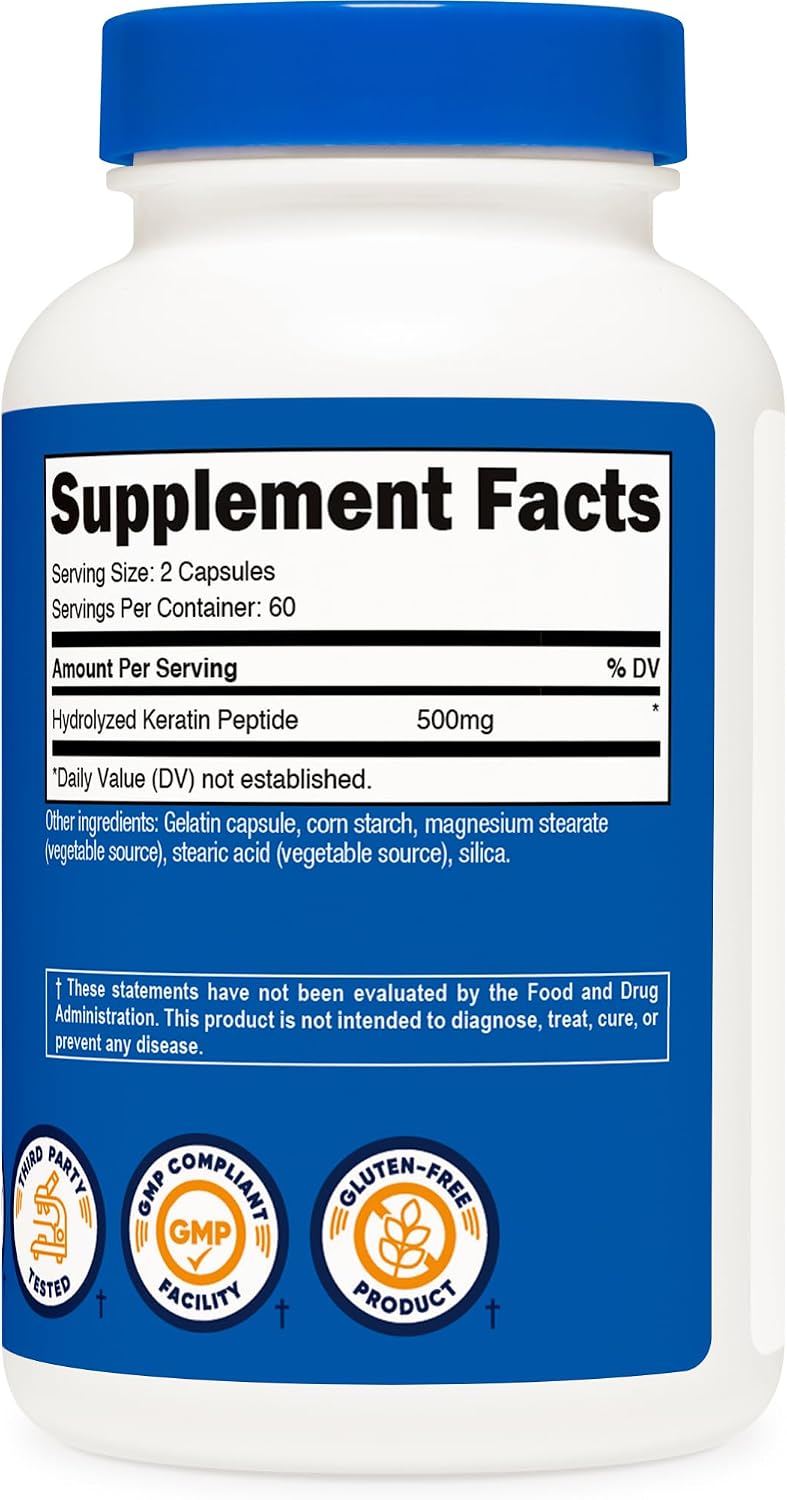 Nutricost Keratin Hydrolysed Peptide Capsules - 500mg, 120 Capsules (60 Servings) - Non-GMO, Gluten-Free - görsel 5