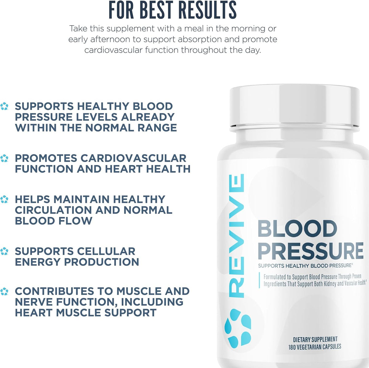 Revive MD Blood Pressure Support Supplement - Heart & Circulatory Health - Magnesium, Potassium, Folic Acid & Garlic - 180 Vegetarian Capsules - görsel 5