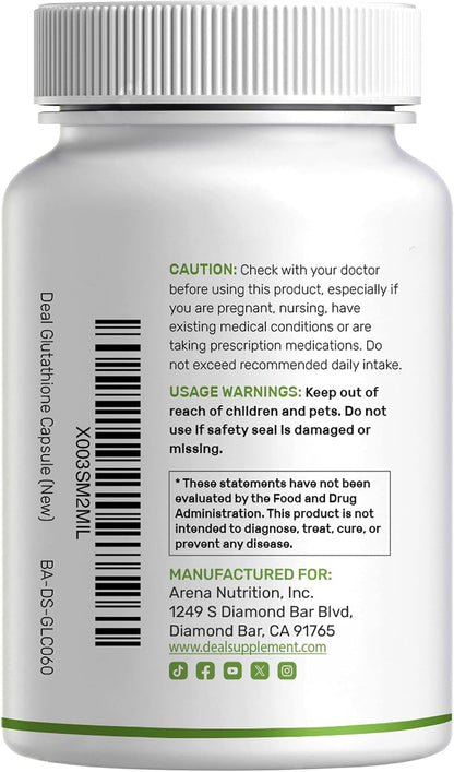 Glutathione Supplement 1,000mg Per Serving, 98% Purity | Plus Vitamin C 500mg, Active Reduced Form (GSH) – Intracellular Antioxidant, Supports Normal Immune Function & Antioxidant Defence