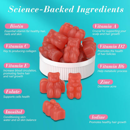Biotin Gummies for Hair, Skin and Nails – Vegan Vitamin B7, Strawberry, 2-Pack