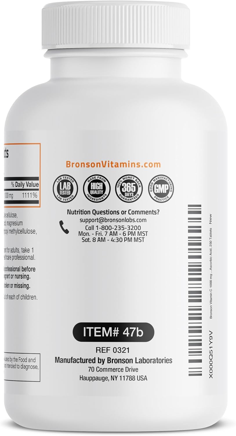 Bronson Vitamin C 1000mg – Non-GM Ascorbic Acid Tablets (250 Count) - görsel 8