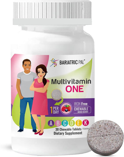 BariatricPal Multivitamin ONE – Chewable Bariatric Multivitamin with 45 mg Iron – Orange Citrus Flavour – 30 Tablets