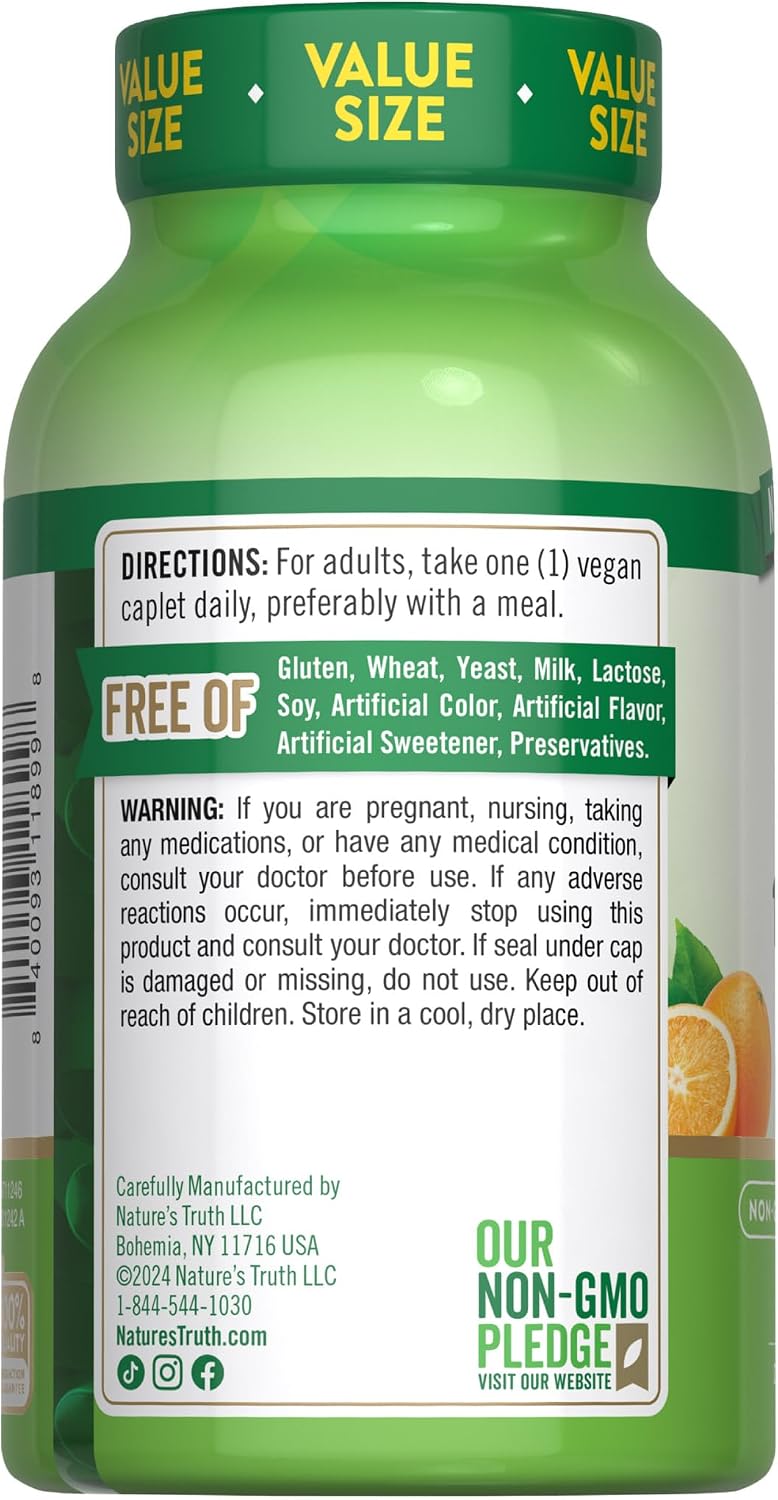 Nature's Truth Vitamin C 1000mg with Rose Hips Tablets (300 Count) - Vegan, non-GMO & Gluten-Free Supplement - görsel 7