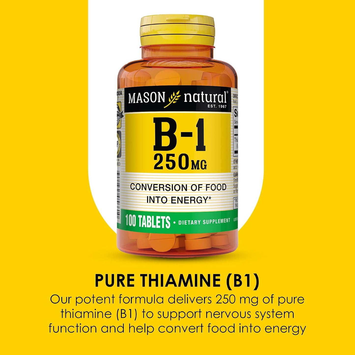 MASON NATURAL Vitamin B1 Thiamine 250 mg, Support Energy, 100 Day Supply | 250 mg high-potency thiamine to support energy production, normal metabolism & nervous system function - görsel 4