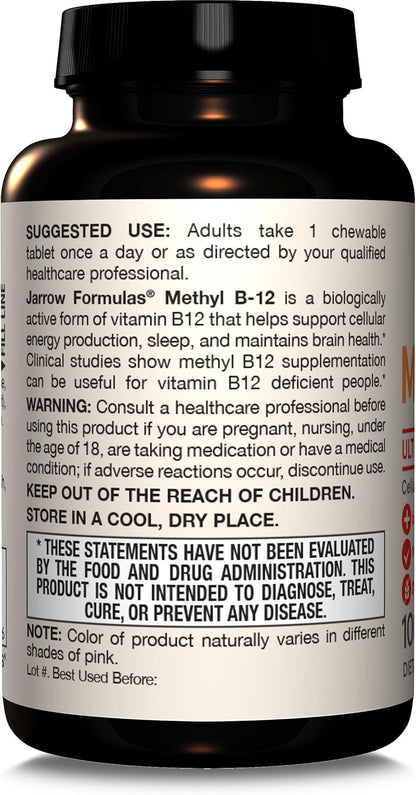Jarrow Formulae Methyl Vitamin B12 2500 mcg, 100 Chewable Tablets, Tropical Flavoured