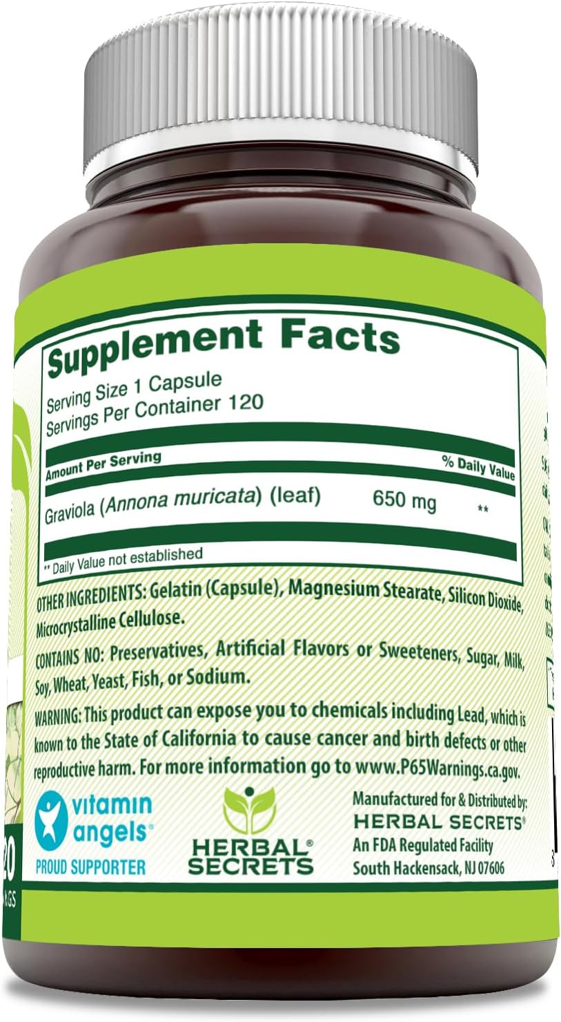 Herbal Secrets Graviola 650 mg Supplement – 120 Veg Capsules - görsel 2