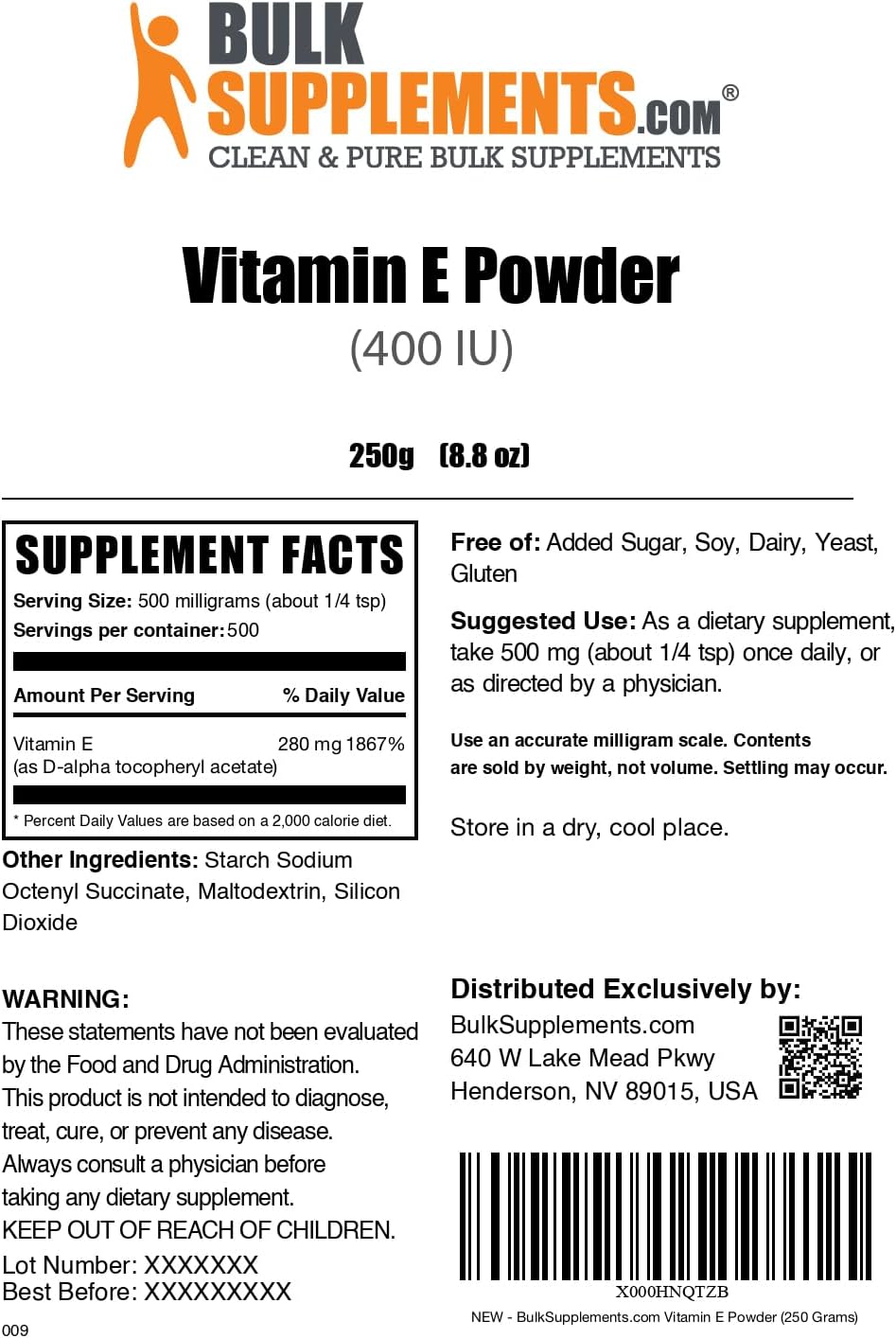 BulkSupplements.com Vitamin E 400 IU Powder (D-Alpha Tocopherol) - 250g - görsel 6