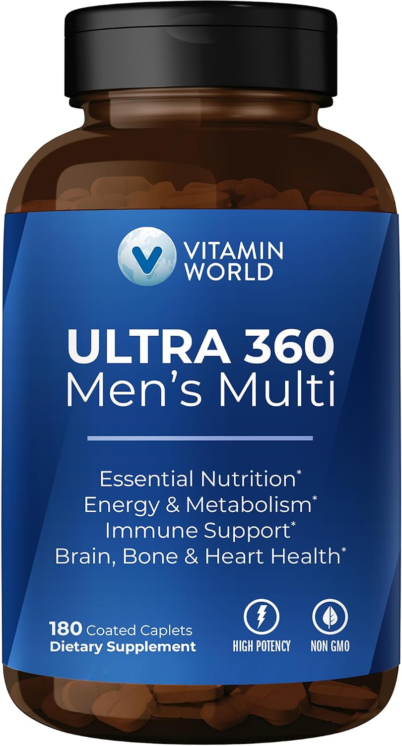 Vitamin World Ultra 360 Multivitamin for Men, Men's Multivitamin with Herbs & Antioxidants for Energy & Performance, Supplement with Vitamin A, C, D, E, B12 & Zinc for Immune Support, 180 Caplets - görsel 1