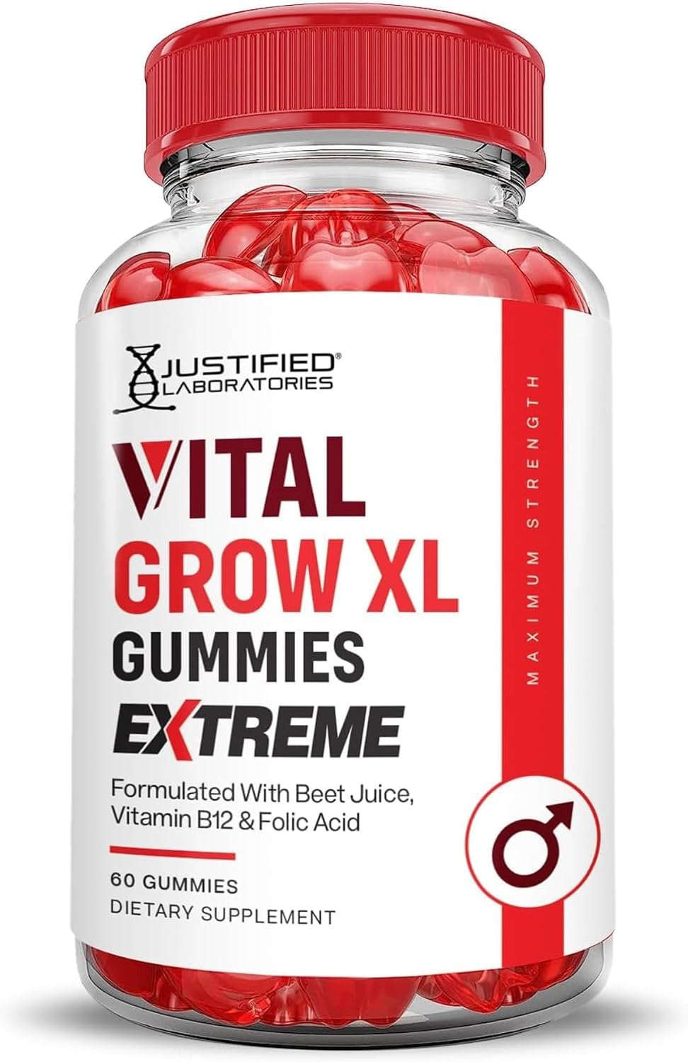 Justified Laboratories Vital Grow XL Gummies Extreme (2000 mg) - 60 Count - Formulated with Apple Cider Vinegar, Folate & Vitamin B12 - Non-GMO, Vegan, Gluten-free - 30 Servings - görsel 1