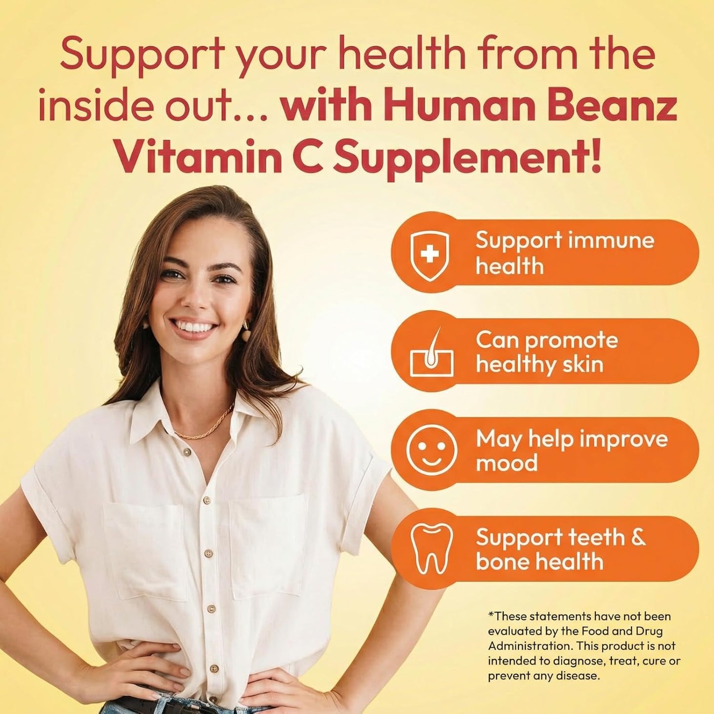 Human Beanz Vitamin C Jelly Bean Gummies for Adults, Immune Support Food Supplements, Vegetarian, 120 Citrus Blast Jelly Beans, Kosher - görsel 4