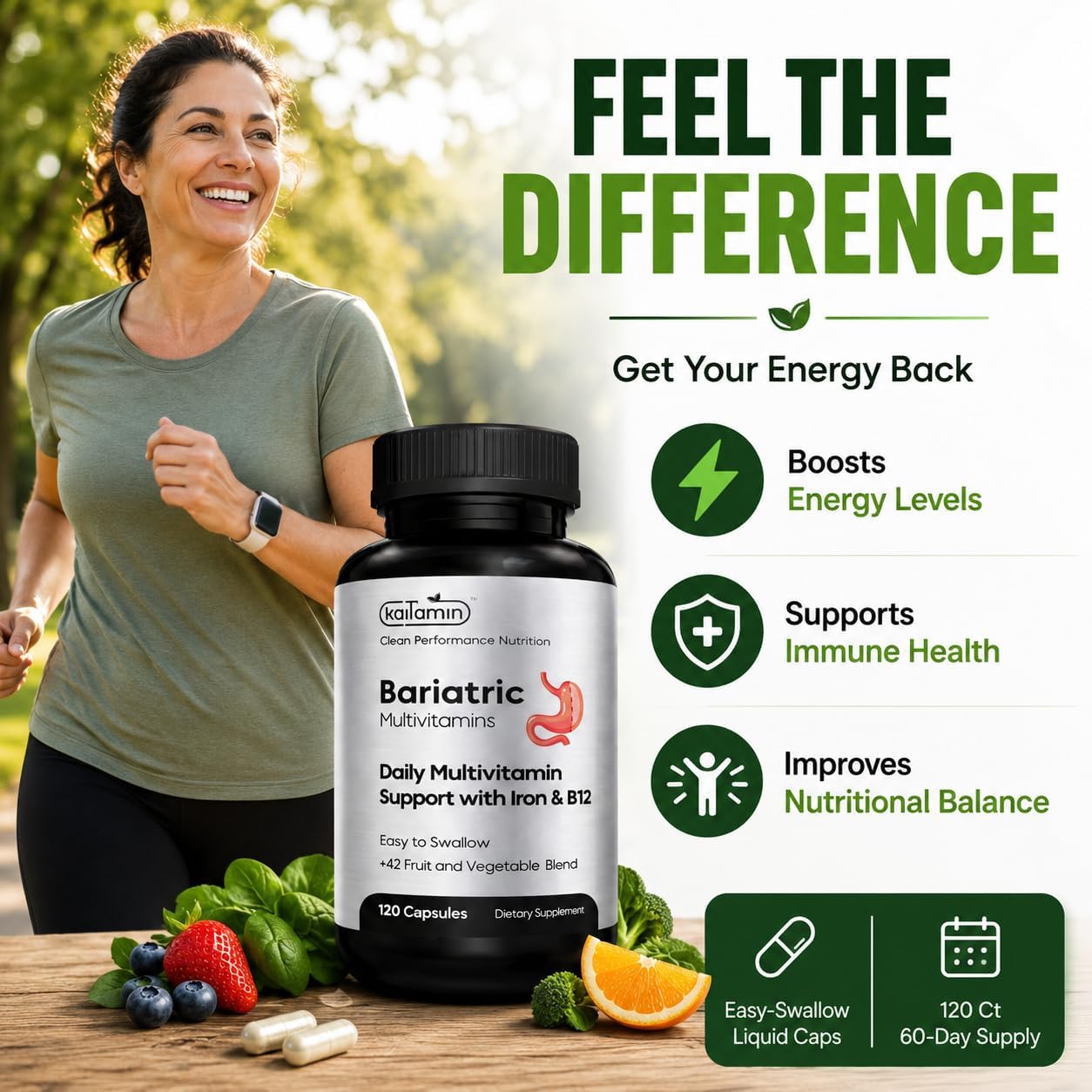 Kaitamin Bariatric Multivitamin with Iron – NSF Certified – 120 Liquid Capsules (60-Day Supply) - görsel 4