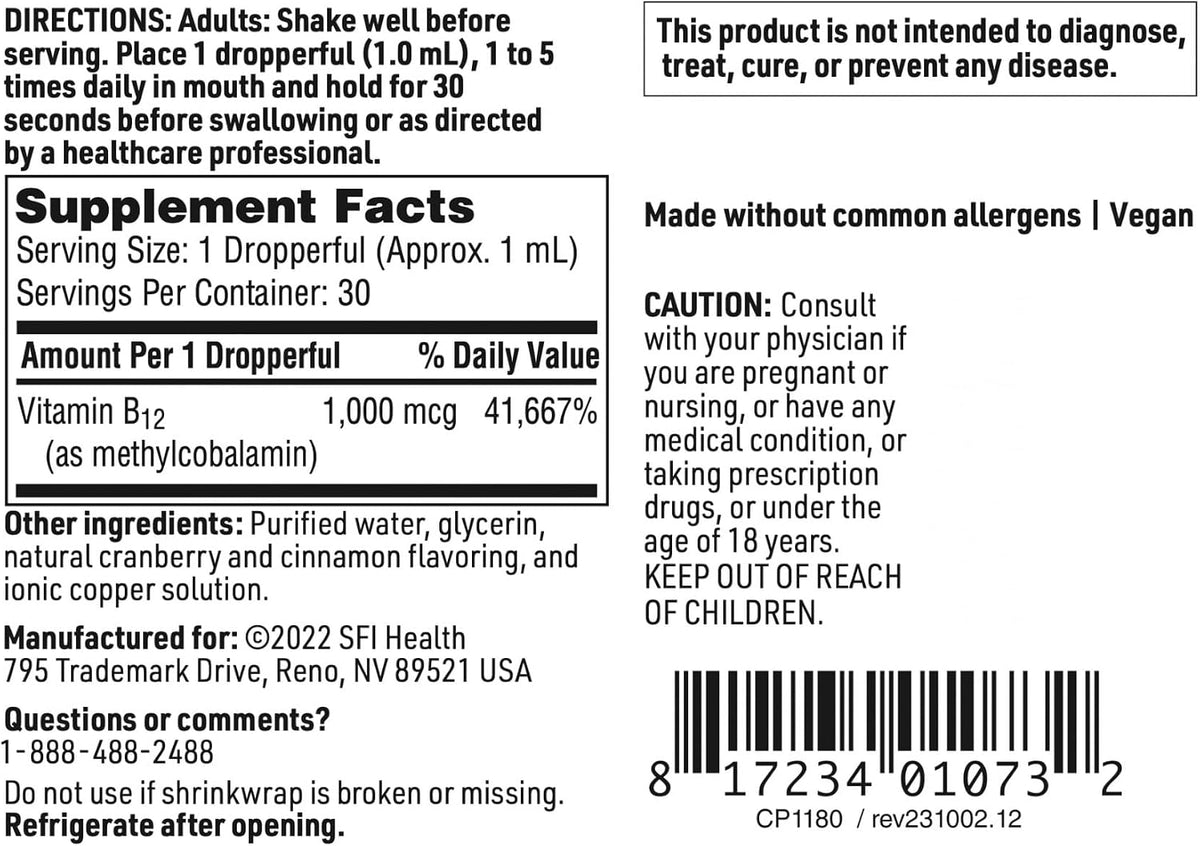 Klaire Labs Vitamin B12 Liquid Drops - 1000mcg Methylcobalamin, 30ml - görsel 5