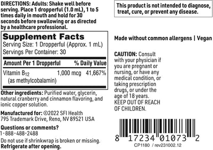 Klaire Labs Vitamin B12 Liquid Drops - 1000mcg Methylcobalamin, 30ml