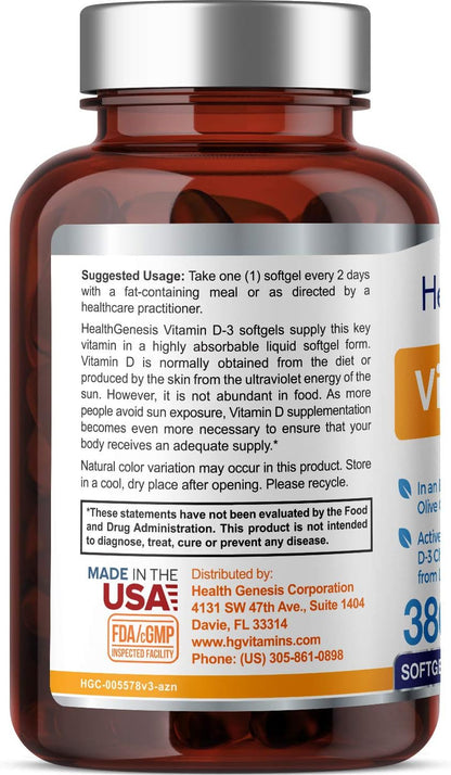 Vitamin D3 10000 IU 380 Softgels - High Strength with Extra Virgin Olive Oil, Non-GMO, Soya-Free
