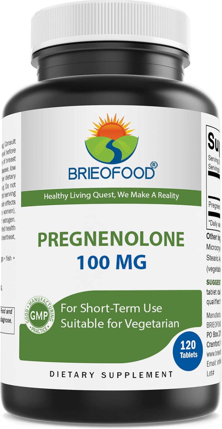 Brieofood Pregnenolone 100 mg 120 Tablets – Hormone Balance Supplement - görsel 1