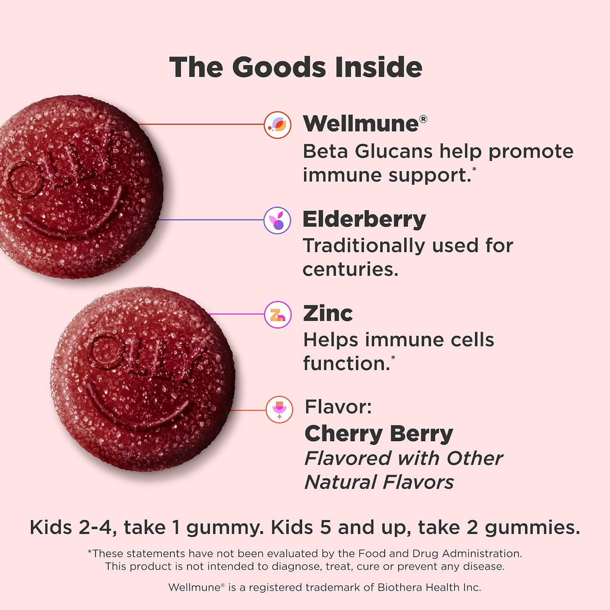 OLLY Kids Immunity Gummy – Immune Support with Wellmune, Elderberry, Vitamin C & Zinc, 50 Gummies - görsel 2