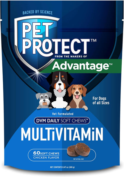 Pet Protect Dog Multivitamin, Vet-Formulated DVM Daily Soft Chews, Chicken Flavour (60 Count)