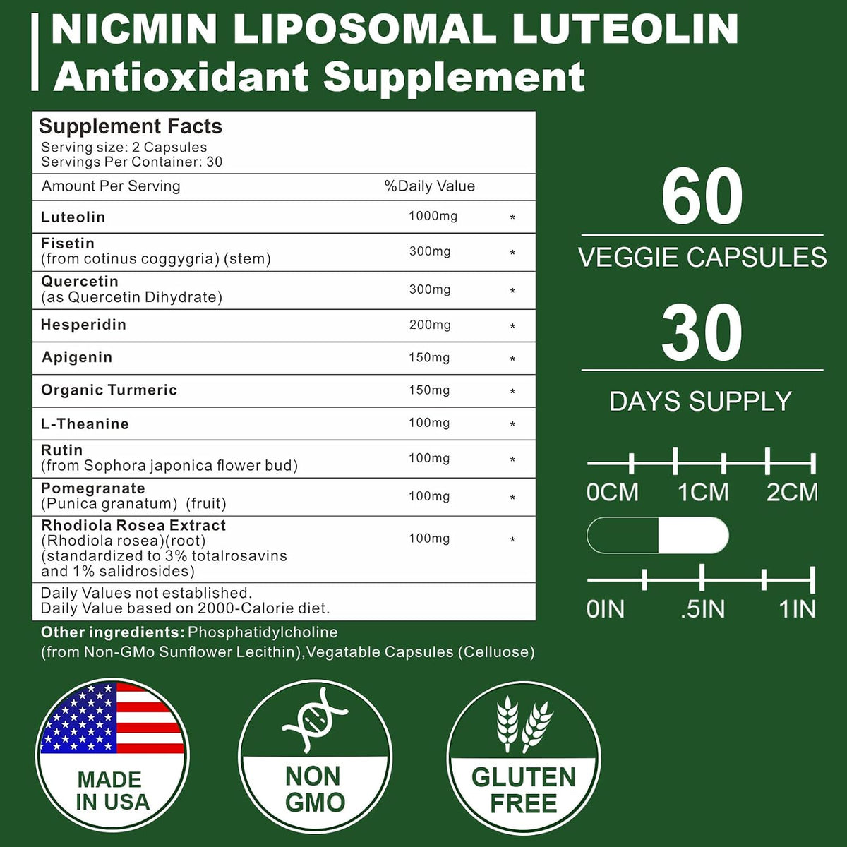 NICMIN Liposomal Luteolin 1000mg – Maximum Absorption Supplement, 120 Capsules - görsel 2