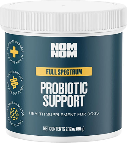 Nom Nom Dog GI-Targeted Probiotic Support - with Prebiotic Fibre, Inulin, and Saccharomyces boulardii - Gut Health Dog Probiotics for Gastrointestinal and Digestive Support (GI Powder)