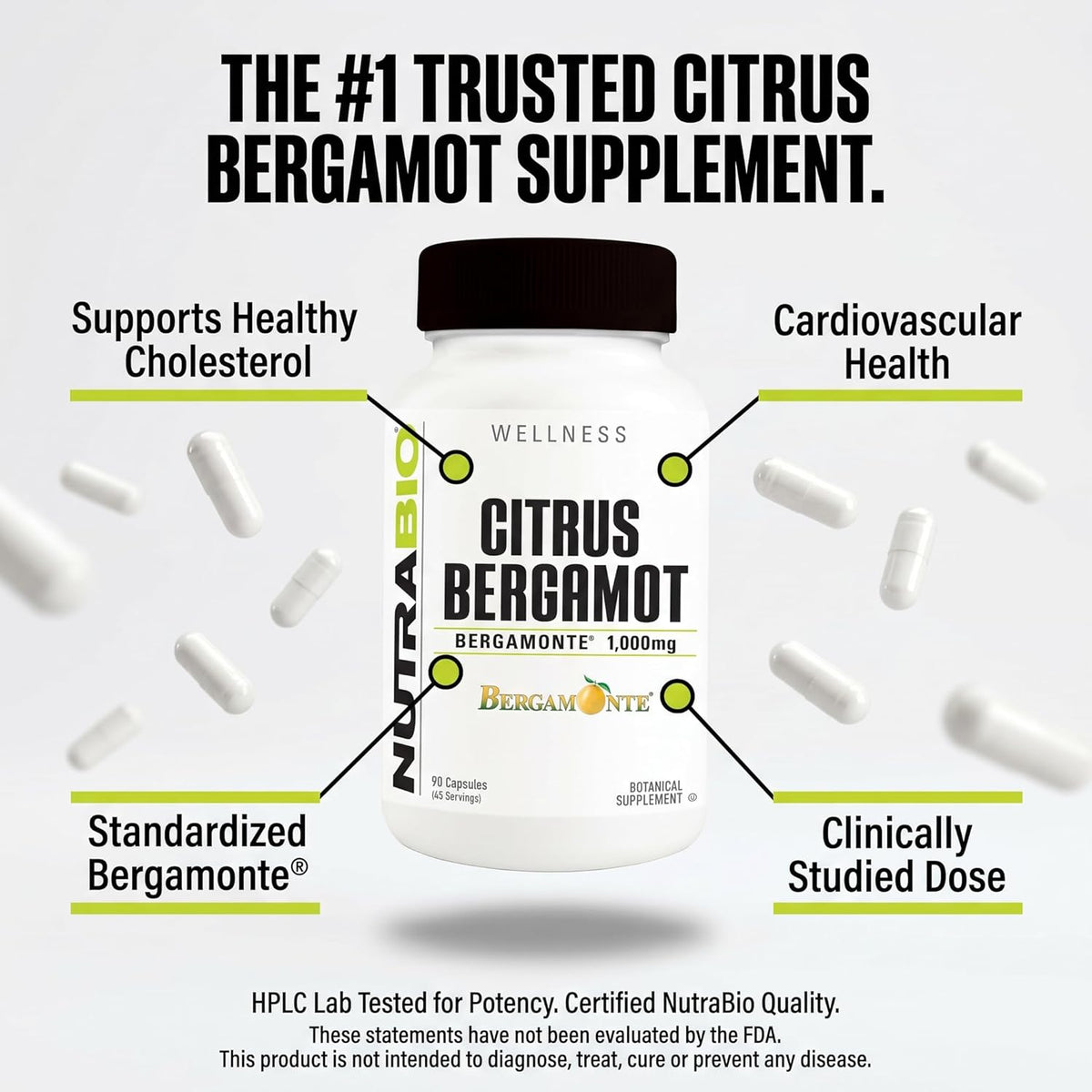 NutraBio Citrus Bergamot Bergamonte® Extract Supplement – 1000mg per Serving – 90 Capsules - görsel 6