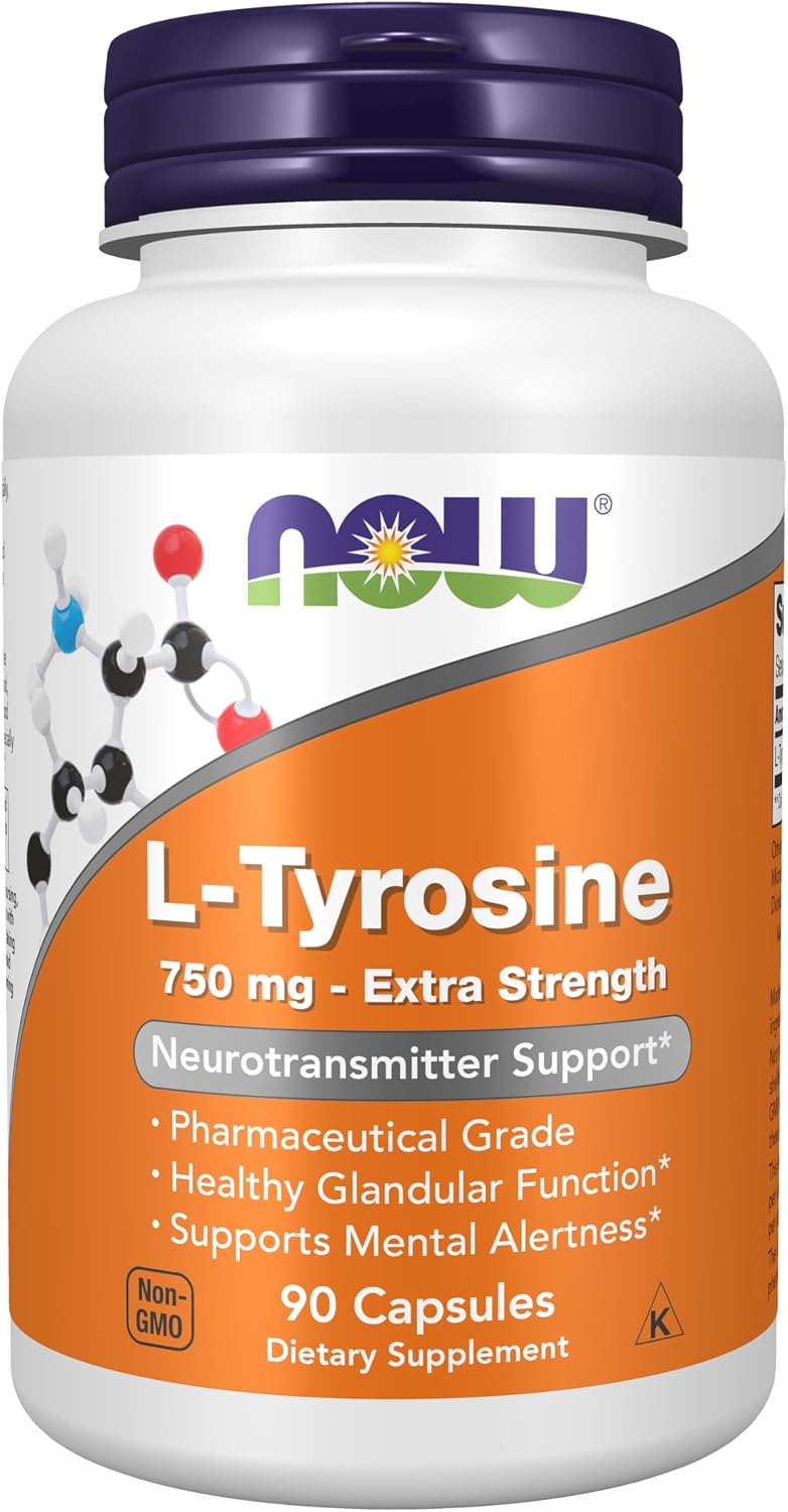 NOW Supplements, L-Tyrosine 750 mg, 90 Vegetable Capsules - görsel 1