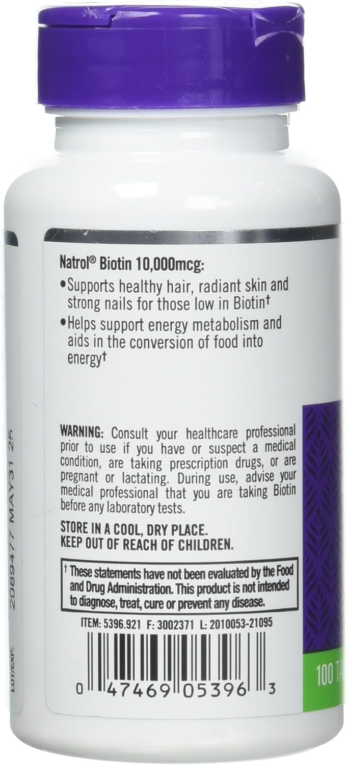 Natrol Biotin 10000 mcg Tablets - 200 Tablets (Pack of 2) - görsel 3