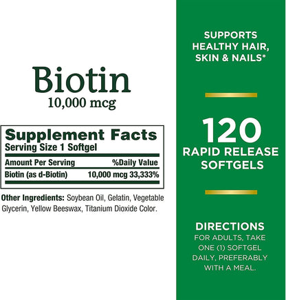 Nature's Bounty Biotin, Supports Healthy Hair, Skin and Nails, 120 Tablets