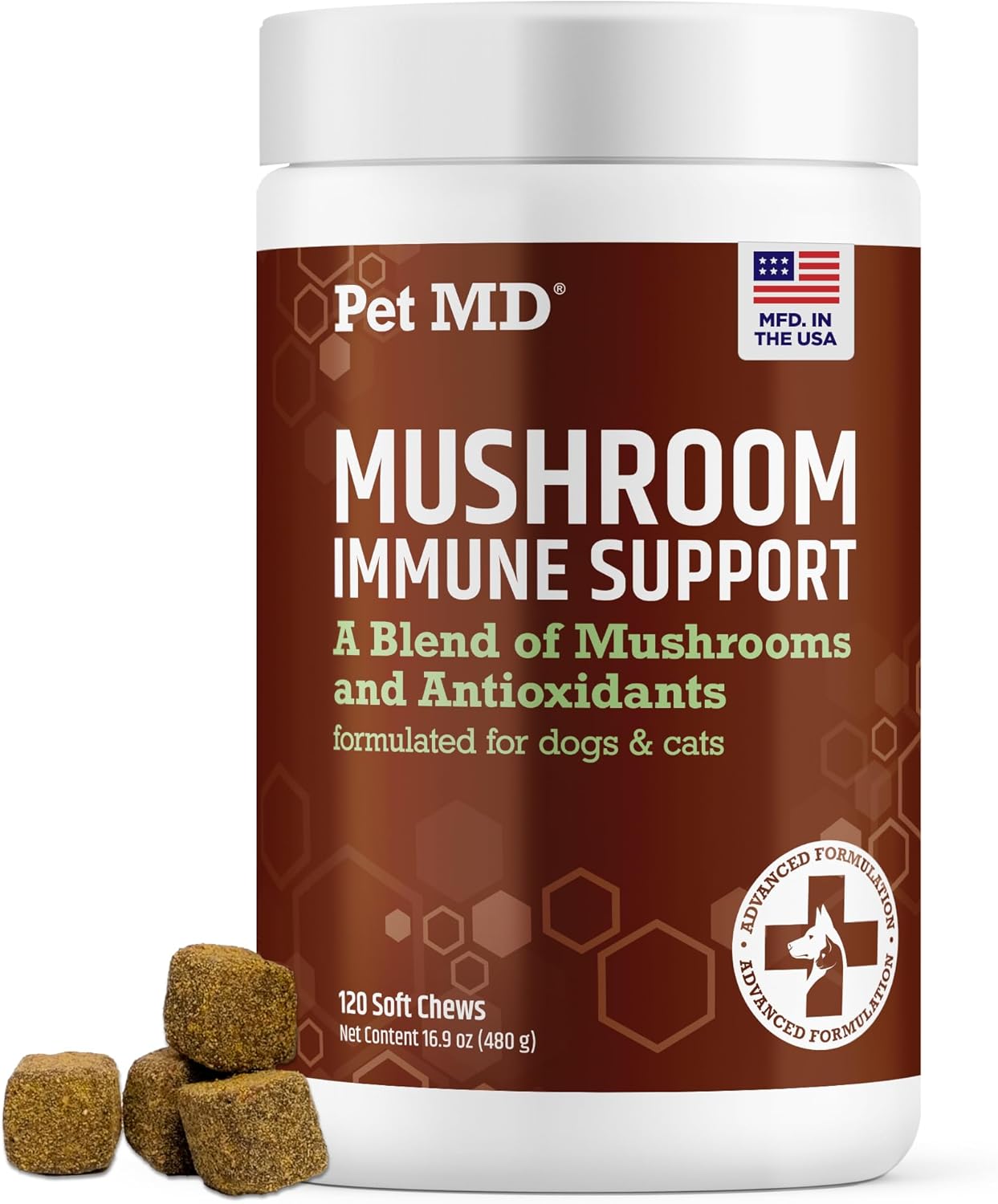 Pet MD Mushroom Immune Support for Dogs & Cats - Turkey Tail, Shiitake, Milk Thistle & CoQ10 Supplement - 120 Soft Chews - görsel 1