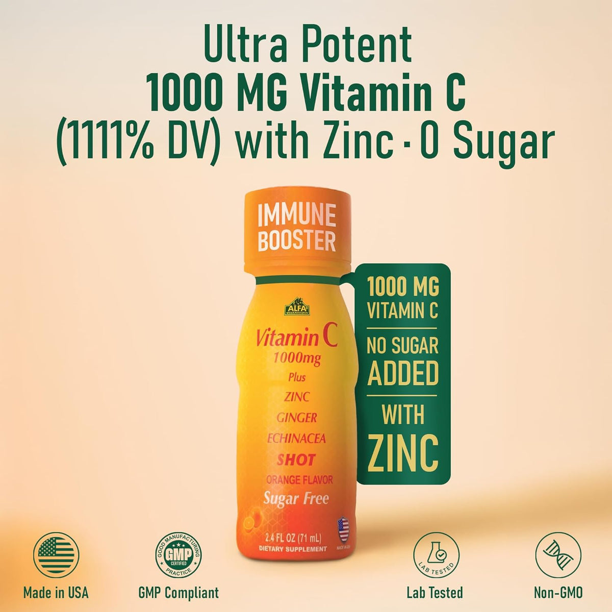 ALFA VITAMINS Vitamin C Shot 1000mg with Zinc, Ginger & Echinacea – Orange Flavour – 20 Pack - görsel 4