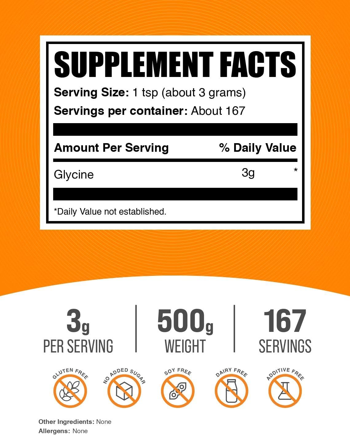BulkSupplements Glycine Powder - Unflavoured, Gluten-Free, 3g per Serving, 500g - görsel 2