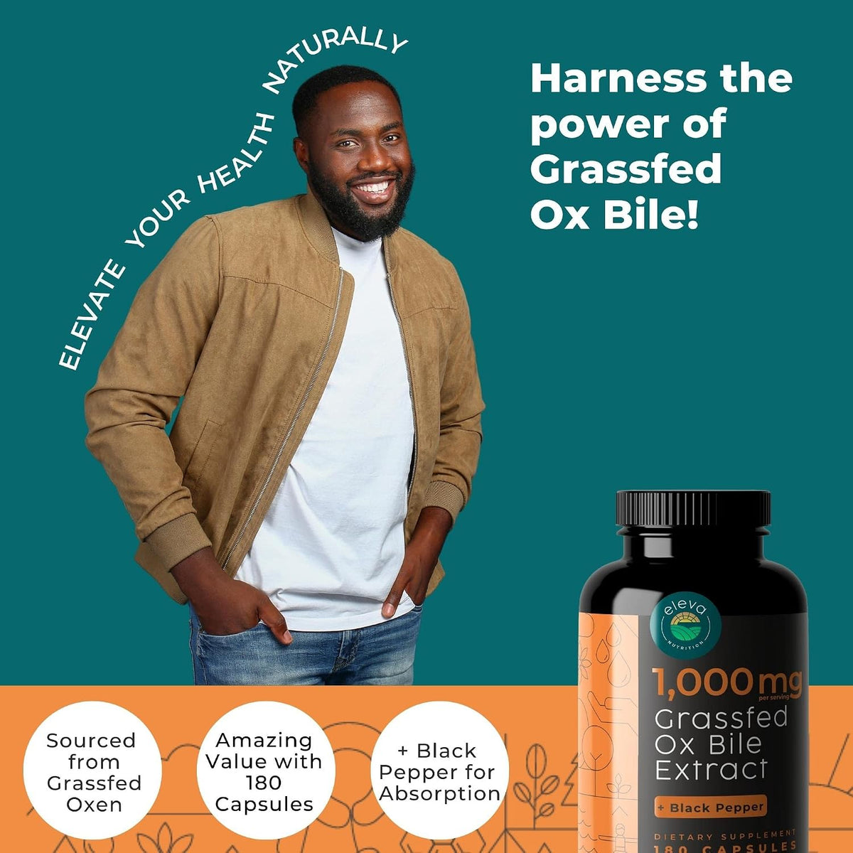 Eleva Nutrition Grass-Fed Ox Bile 1000mg – Digestive Support Supplement (180 Capsules) - görsel 2
