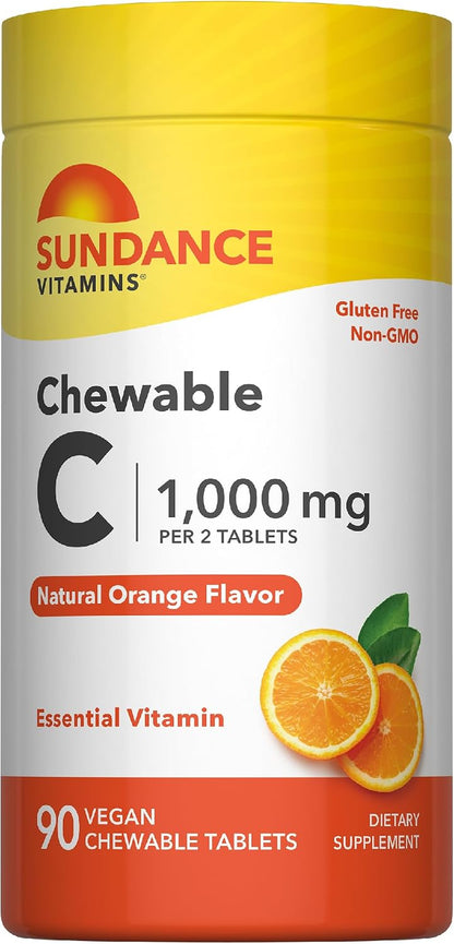Sundance Chewable Vitamin C 1000mg | 90 Tablets | Natural Orange Flavour | Vegan, Non-GM & Gluten-free Supplement