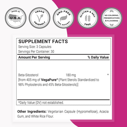 Supersmart Beta-Sitosterol Supplement (180mg per Day) - Plant Sterols for Men - Non-GMO & Gluten-free - 90 Vegetarian Capsules