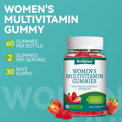 SmildeHeal Women's Multivitamin Gummies, Vitamins A, C, D3, E, K, B12, Calcium, Biotin, Folic Acid, Inositol, 60-Day Supply (120 Count)