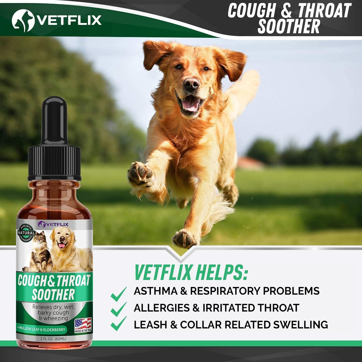 Cough Relief Liquid for Dogs, Cats, Puppies and Kittens, 60ml | Dry, Wet and Barky Cough Relief, Kennel Cough Support, Mullein Leaf and Elderberry Blend, Made in USA - görsel 4