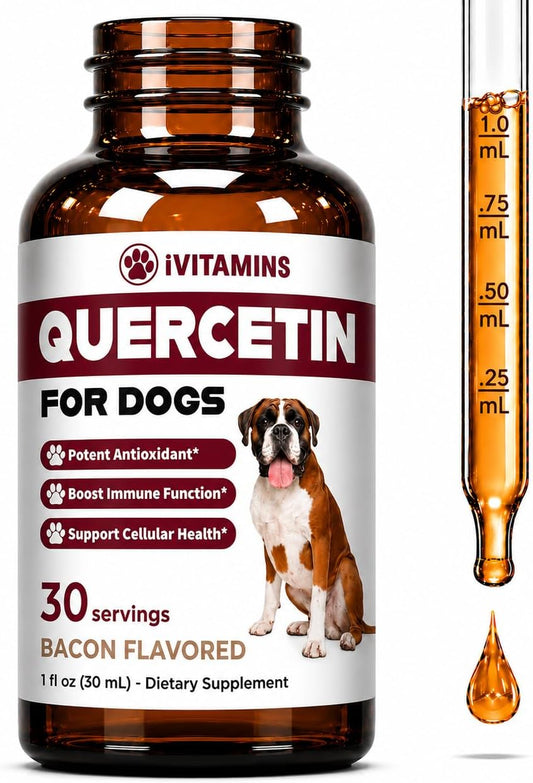 Quercetin for Dogs - Quercetin for Dogs Allergies - Helps Support Immune Health, Allergy Relief, Heart Health & More - Dog Allergy Relief - 30 ml - Bacon Flavour